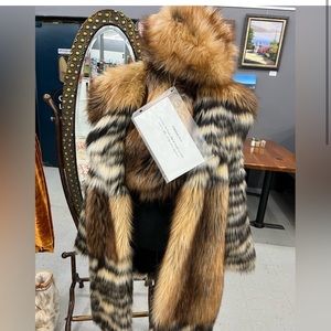 Fabulous Furs The Influencer Red Fox Faux Fur Coat + matching Hat & Scarf